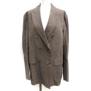 BEAUTY&YOUTH UNITED ARROWS 6 ROKU 36 S セットアップ 上下 スーツ ダブルピークドラペルチェックジャケット パンツ リネン混 茶 ブラウン