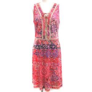 ワンピース ロング 総柄 ノースリーブ 赤 ピンク 紫