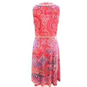 LEONARD ワンピース ロング 総柄 ノースリーブ 赤 ピンク 紫