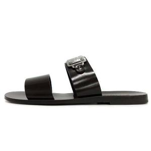 DOLCE&GABBANA サンダル サボ フラット ロゴプレート レザー