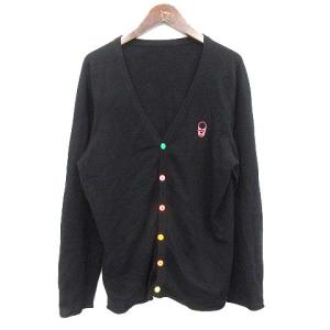 カーディガン カシミヤ100％ ニット スカル 刺繍 L 黒 ブラック