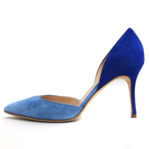 MANOLO BLAHNIK 38 24.5cm パンプス ポインテッドトゥ スエード ハイヒール 8.5cm 青 ブルー
