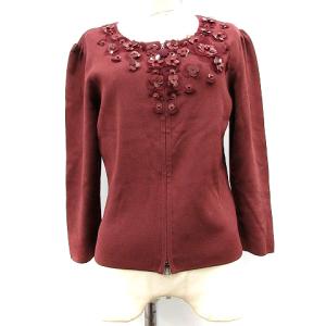 カーディガン ニット 装飾 七分袖 ボルドー