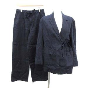 20SS スーツ セットアップ 上下 テーラードジャケット パンツ リネン 36 S 紺 ネイビー