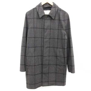 英国製 アウター ステンカラーコート チェック柄 ウール 38 M グレー