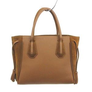 Longchamp トートバッグ ペネロペ PENEROPE フリンジ レザー スエード 裏地レオパード 茶 ブラウン