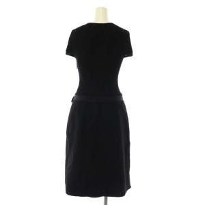 PAULE KA ワンピース 半袖 ひざ丈 リボン ニット ウール アンゴラ混 異素材 切替 黒 ブラック