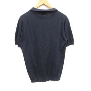 JOHN SMEDLEY ポロシャツ 半袖 ニット カットソー スキッパー 英国製 M 紺 ネイビー
