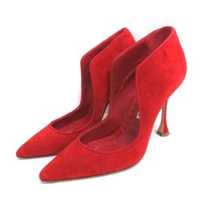 37 23.5cm パンプス ポインテッドトゥ ハイヒール 10cm スエード 赤 レッド