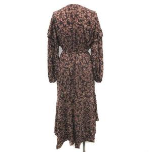 CASA FLINE リーフプリントワンピース ロング カシュクール 総柄 長袖 F 黒 茶