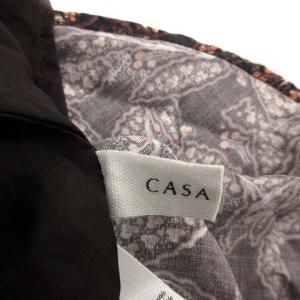 CASA FLINE リーフプリントワンピース ロング カシュクール 総柄 長袖 F 黒 茶