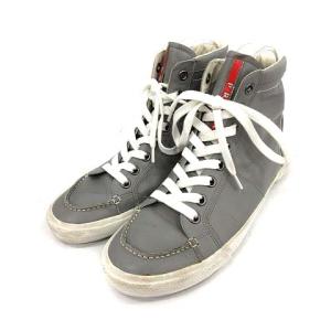 PRADA SPORT スニーカー シューズ ハイカット レザー 9 28.0cm グレー ホワイト 白