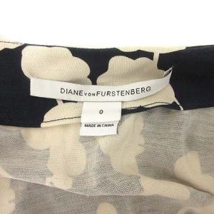 DIANE von FURSTENBERG ラップワンピース ひざ丈 長袖 総柄 花柄 フローラル ストライプ シルク 0 XS 紺 アイボリー