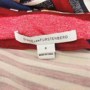 DIANE von FURSTENBERG ラップワンピース ひざ丈 七分袖 切替 ウール シルク 0 XS ブラック レッド パープル