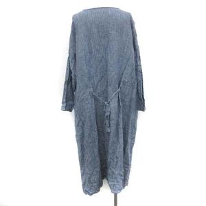 nest Robe ワンピース ロング ミモレ 長袖 ストライプ 麻 リネン 紺 ネイビー