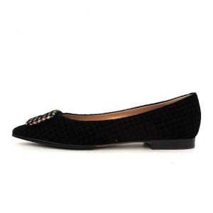 PELLICO アニマ ANIMA パンプス フラット 千鳥格子 スエード プレート ポインテッドトゥ 35.5 22.5cm 黒 ベージュ