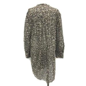 ISABEL MARANT ETOILE シャツ ワンピース ひざ丈 総柄 長袖 34 S 黒 ベージュ