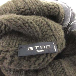ETRO ニット ポンチョ ケープ ロング ウール タートルネック フリンジ カーキ