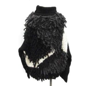 LEINWANDE ハイネックボリュームニット セーター 長袖 ウール混 フリンジ F 黒 ブラック グレー