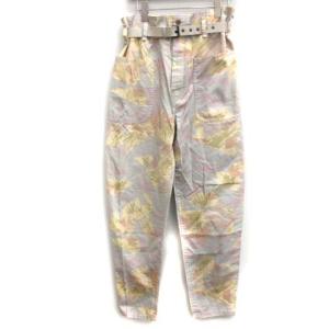 20AW 34 XS デニムパンツ ジーンズ リネン混 ペイント 水色