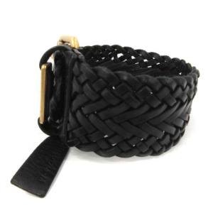 YVES SAINT LAURENT rive gauche ブレスレット 三つ編み メッシュ ロゴ レザー 黒 
