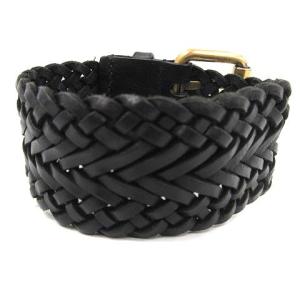 YVES SAINT LAURENT rive gauche ブレスレット 三つ編み メッシュ ロゴ レザー 黒 