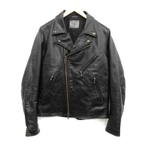 ライダース ジャケット 中綿 ダブル ホースハイド レザー 馬革 ジップアップ L 黒 ブラック