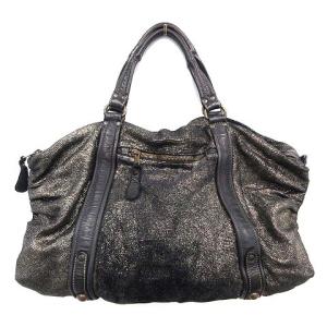 GIORGIO BRATO ボストンバッグ ハンド ラメ レザー 黒 シルバー