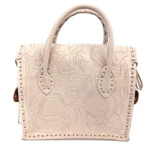 CARVING TRIBES MAESTRA カービングバッグ ハンドバッグ 花柄 レザー S ピンクベージュ