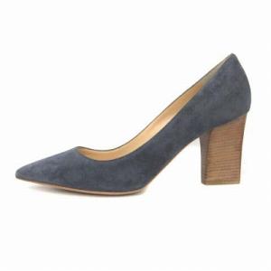 PELLICO パンプス チャンキーヒール ハイヒール 7.5cm ポインテッドトゥ スエード 36 23cm 青 ブルー