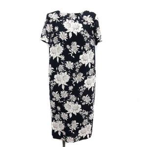 19SS ワンピース ロング 花柄 フローラル 半袖 38 M 紺 ネイビー 白