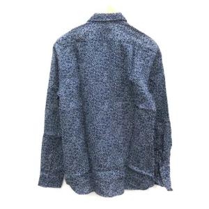 Nudie Jeans カジュアルシャツ 長袖 総柄 麻 リネン S 紺 ネイビー 青 ブルー