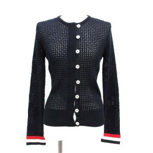 カーディガン ニット 長袖 貝ボタン トリコロール 40 M 紺 ネイビー