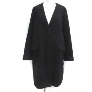 38 M ノーカラーコート ウール アウター ミドル丈 ロング 黒 ブラック
