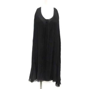 6 L シアーワンピース シルク ホルターネック ノースリーブ ひざ丈 黒 ブラック
