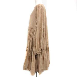 Merlette Byward ワンピース ティアードドレス ボートネック 長袖 ひざ丈 ギャザー フレア S ベージュ