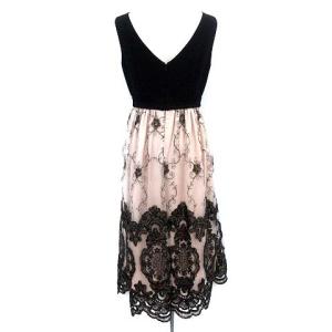 Grace Class ワンピース ドレス ロング レース 切替 ノースリーブ 刺繍 36 ベージュ 黒 ブラック