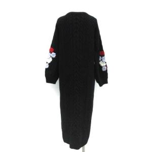 GRACE CONTINENTAL 20AW 36 S ワンピース ニット ウール ロング 花刺繍 ケーブル編み 長袖 黒 ブラック /TK
