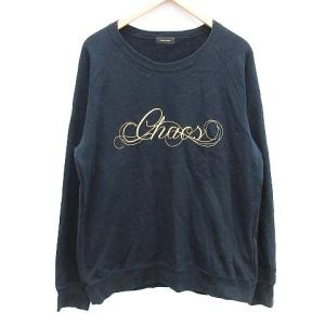 14AW スウェット トレーナー クルーネック 長袖 アーカイブ Chaos 刺繍 3 L 紺 ネイビー ゴールド
