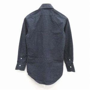 Finamore イタリア製 シャツ 長袖 カジュアル ホリゾンタルカラー 37 S ネイビー