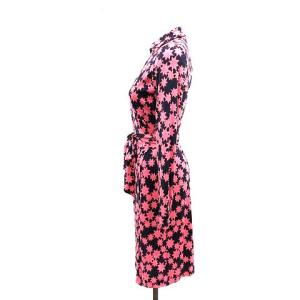 DIANE von FURSTENBERG ワンピース ストレート ひざ丈 カシュクール シルク 総柄 長袖 4 M ピンク