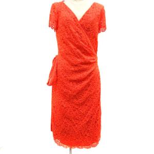 ラップワンピース カシュクール フレア レース 半袖 2 M 朱色
