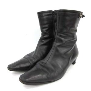 HERMES ショートブーツ スクエアトゥ H金具 37 黒