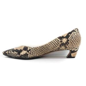 PELLICO パンプス ポインテッドトゥ チャンキーヒール パイソン型押し 36.5 23.5cm ベージュ 茶 ブラウン