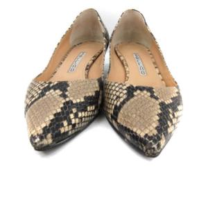PELLICO パンプス ポインテッドトゥ チャンキーヒール パイソン型押し 36.5 23.5cm ベージュ 茶 ブラウン