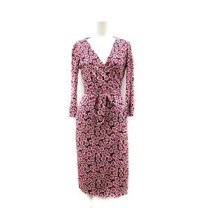 カシュクールワンピース ラップワンピース ひざ丈 七分袖 シルク 花柄 2 M ピンク