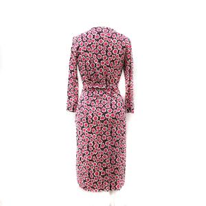 DIANE von FURSTENBERG カシュクールワンピース ラップワンピース ひざ丈 七分袖 シルク 花柄 2 M ピンク