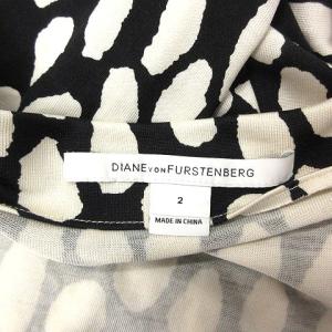 DIANE von FURSTENBERG カシュクールワンピース ラップワンピース ひざ丈 七分袖 シルク ドット 2 S ブラック   ホワイト