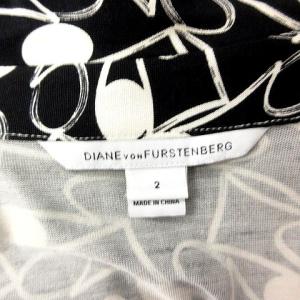 DIANE von FURSTENBERG カシュクールワンピース ラップワンピース ひざ丈 長袖 シルク 総柄 2 S ブラック ホワイト