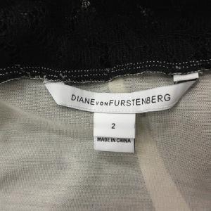 DIANE von FURSTENBERG カシュクールワンピース ラップワンピース ノースリーブ ひざ丈 シルク レース 2 M ブラック ホワイト